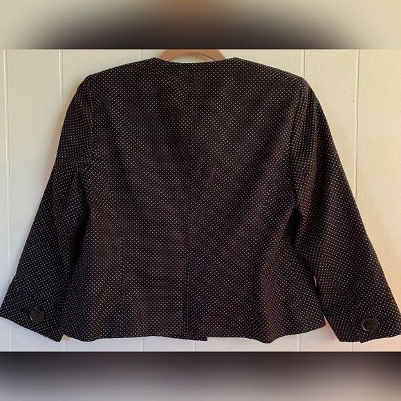 Anne Klein Jacket Women’s 6 Petite Black Blazer Jacket White Swiss Dots Stretch - Picture 2 of 6